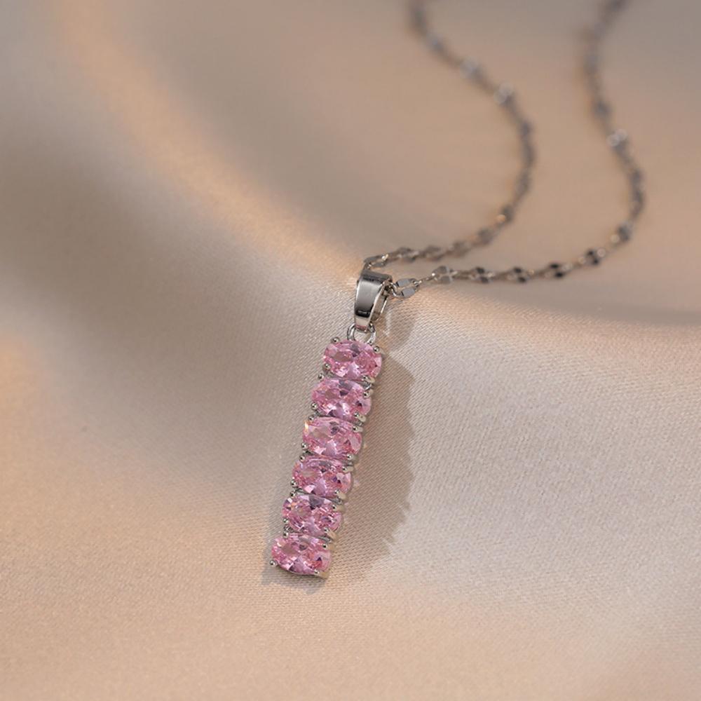Elegant Female White Pink Zircon Stone Rectangle Pendant Necklace Silver Color Wedding Jewelry For Women