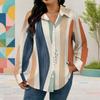 Women Plus Size Printed Collared Long Sleeve Shirt Button Front Curved Hem Pink Black White Gray