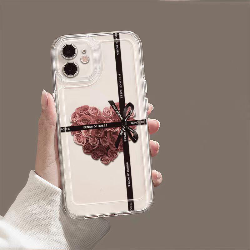 Мягкий чехол с сердечком и розой для iPhone 17 Pro Max, совместимый с iPhone 13 Pro/16e/15/13/14