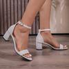Fashion Summer Thick High Heels Women Sandals Round Toe Hollow Fashion Women's Shoes Solid Color Ankle Buckle Female Dress Heeled Sandal