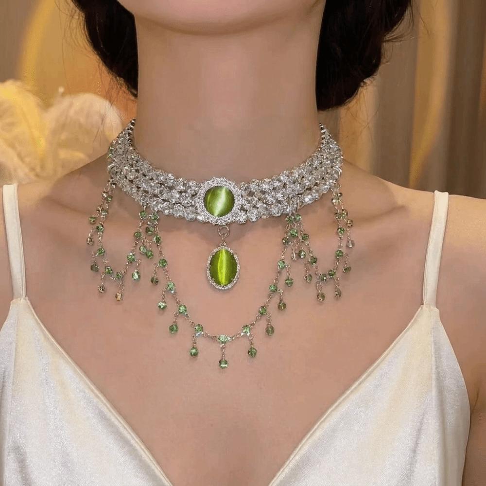 Party Wedding Charm Flower Necklace Water Drop Women's Necklace Tassel Beads Chain Jewelry Gift