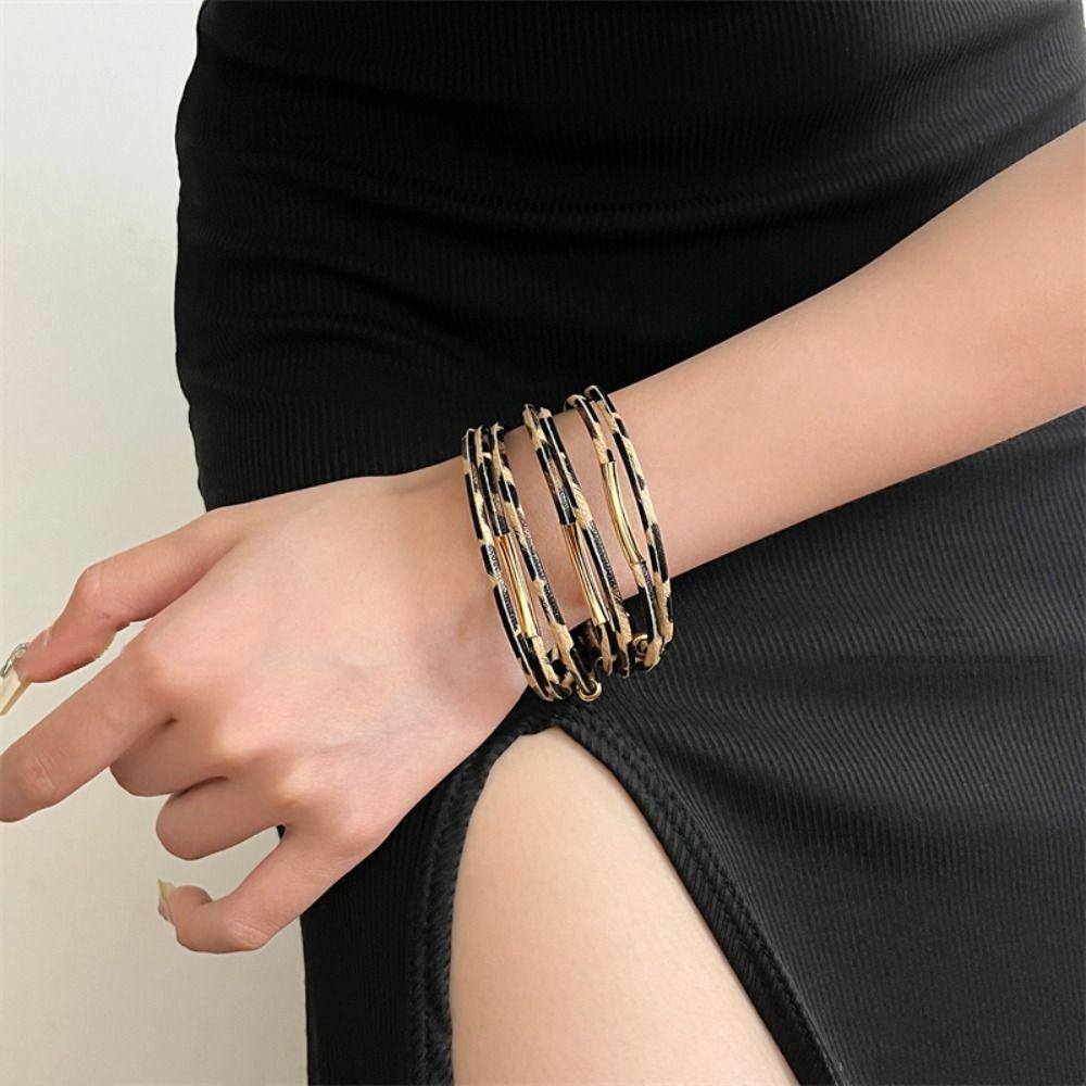 Charm Leopard Leather Bracelets Hand Jewelry Magnetic Bracelet All Match MultiLayer Bangles Gifts