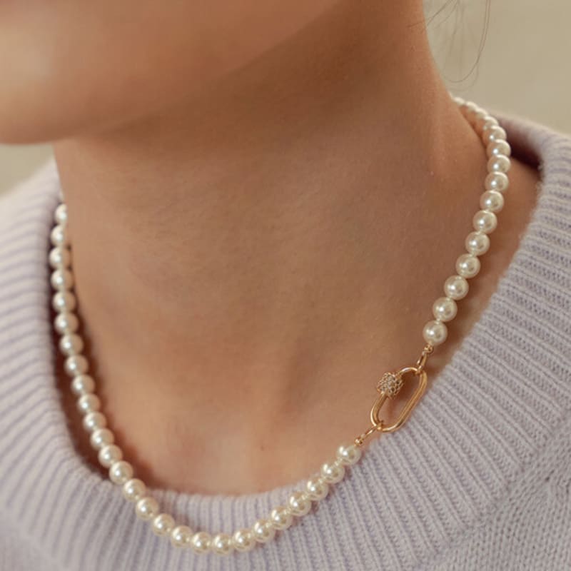 TATIANA CLASSIC PEARL POINT LOCK NECKLACE_nz1044