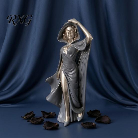 Contemporary Art Figurine Mysterious Black Cloak Witch Queen Resin Statue, Gothic Elegant Female Exquisite Craft Figurine, Dark Sculpture for Entryway