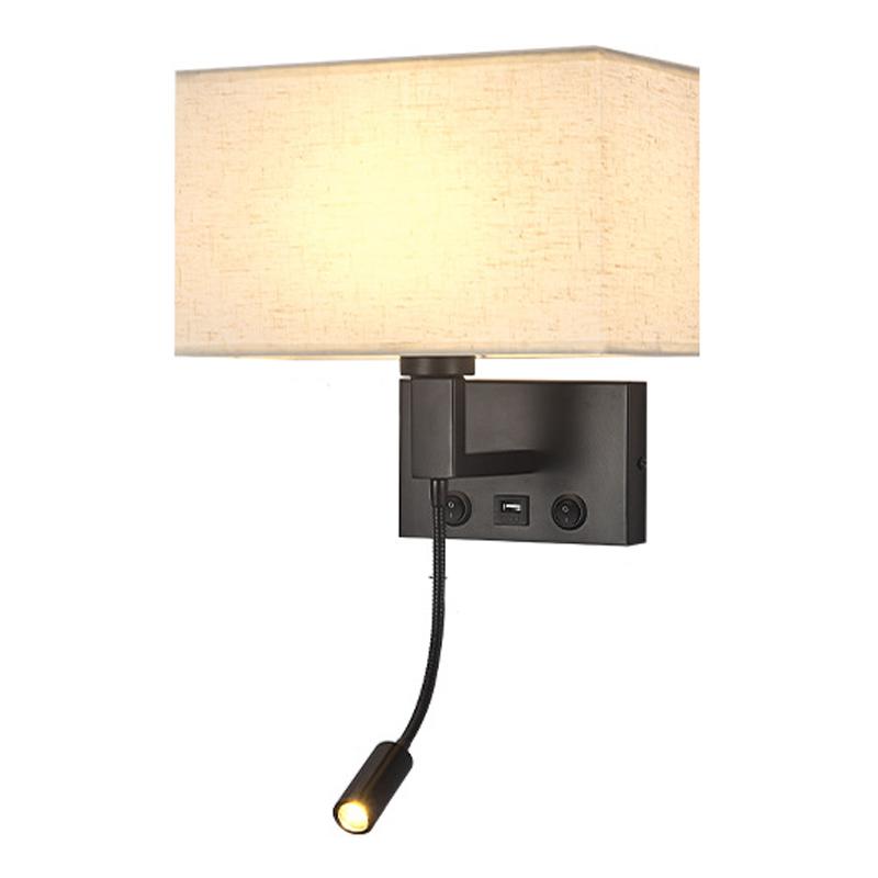 3104 5 Вт прикроватный настенный светильник для коридора со светодиодным светильником на гибкой ножке и портом USB - черный / коричневый плафон / белый свет