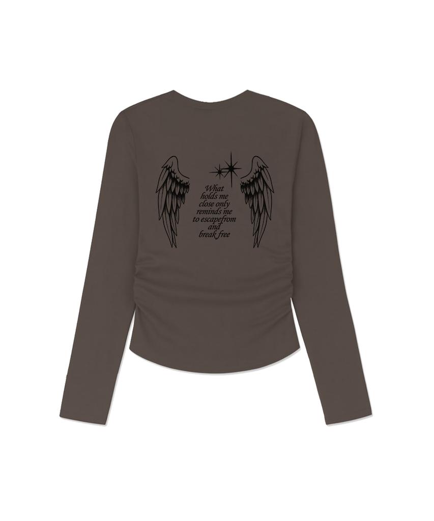 ESCAPEFROM Break Free Statement Print Slim Fit Shirred Long Sleeve [4 Colors]
