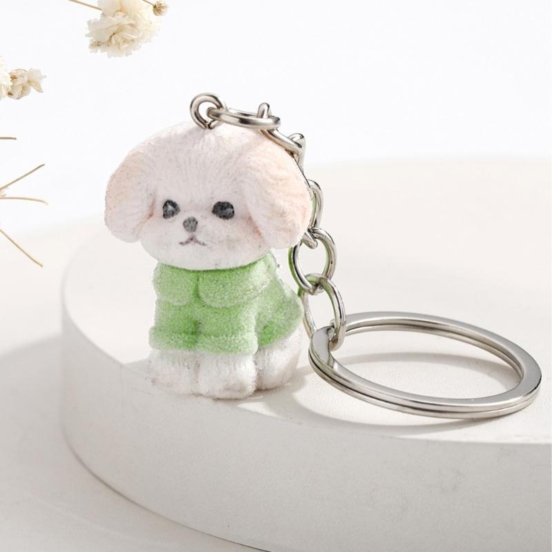 Cute Flocking Dog Keychain Animal Pendant Keyring Fashionable Phone Lanyard Ornament Accessory for Key Bag Purse Decor