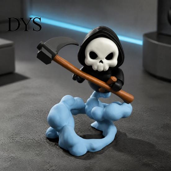 Милая фигурка Жнеца, 3D-печатная фигурка с облачным основанием, Экологичное украшение, Скелет Статуэтка с косой, Хэллоуин Декоративный коллекционный предмет