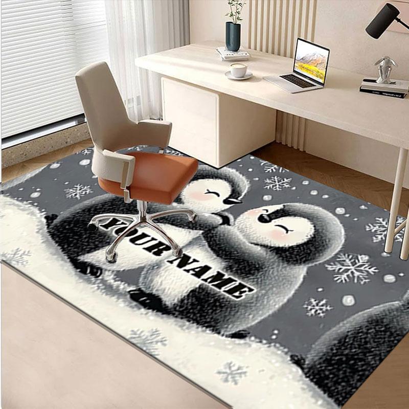 1PC Custom Name Winter Penguin Friendship Theme Floor Mat Ideal for Living Room, Game Rooms, Office, Bedroom,Floor Mat Playful Design