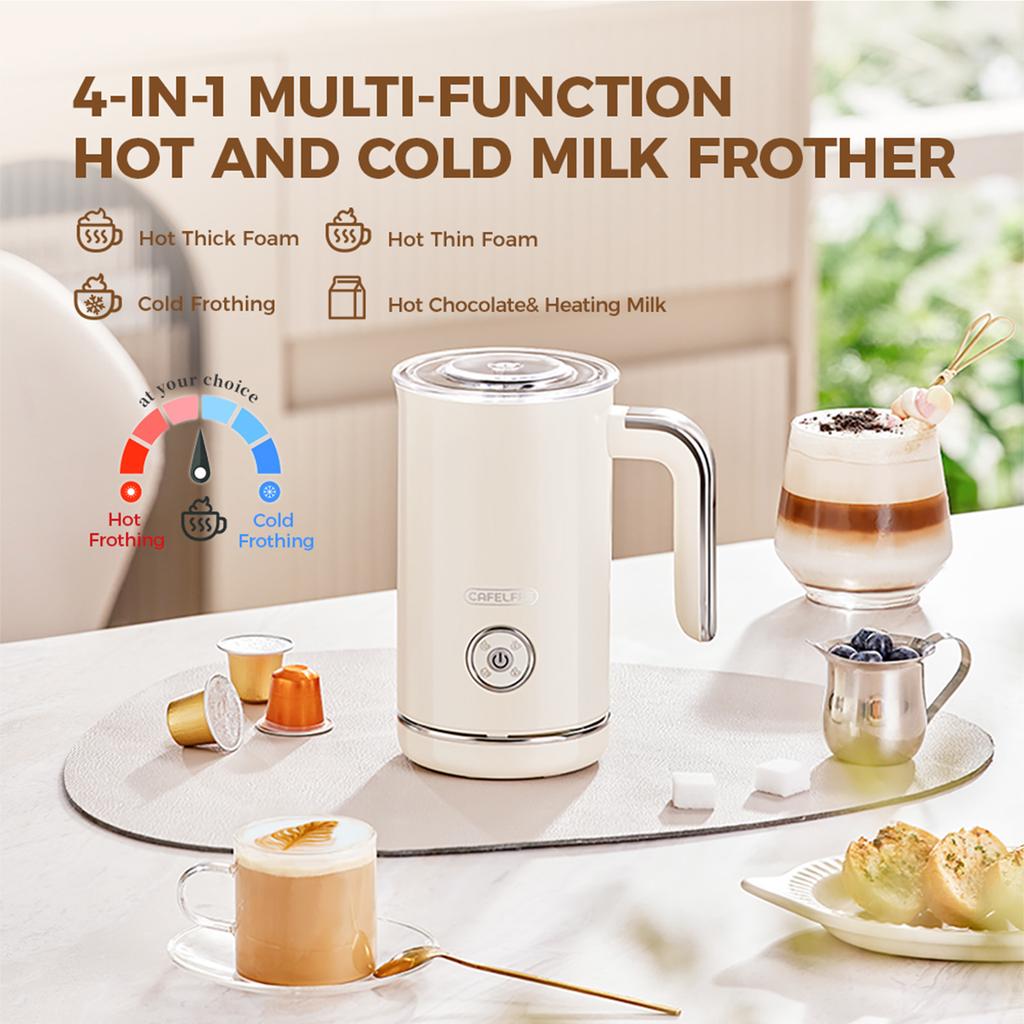 4-in-1 Electric Milk Frother One Click Operation Cold Hot and Heating Brew Auto Shut Off Double