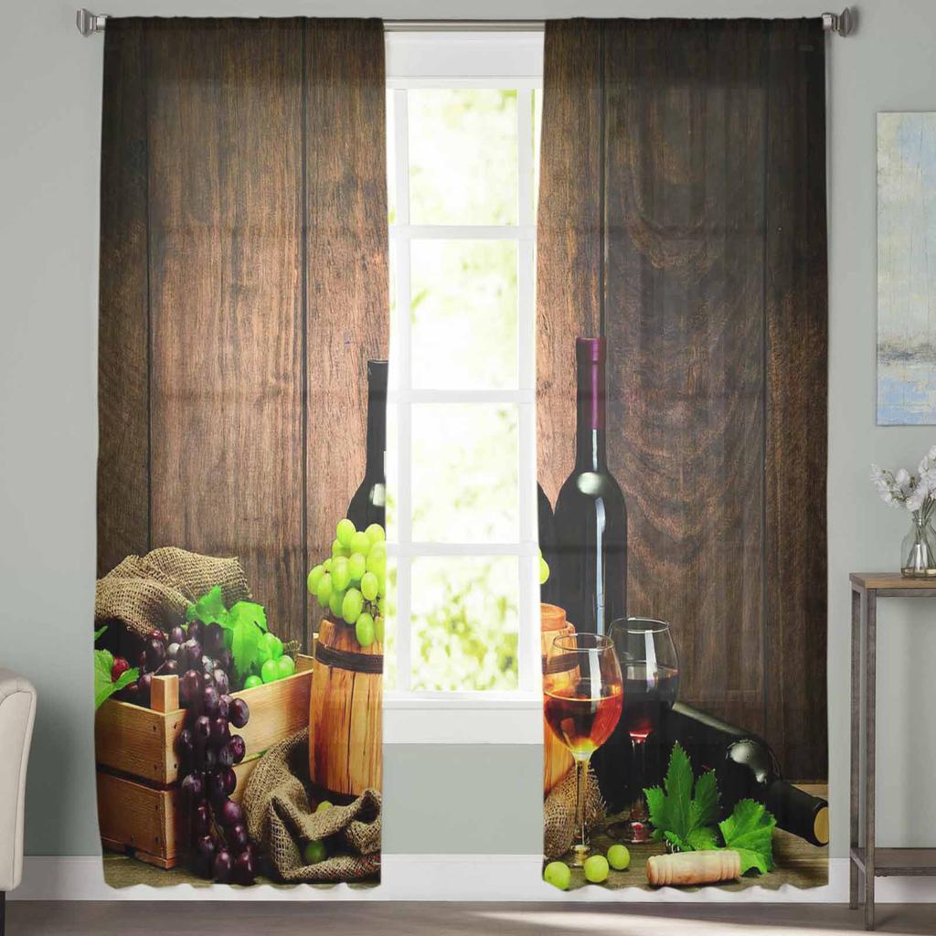 Бокал для вина Винная бочка Виноград Прозрачные шторы для гостиной, кухни, детской спальни Вуаль Подвесная занавеска