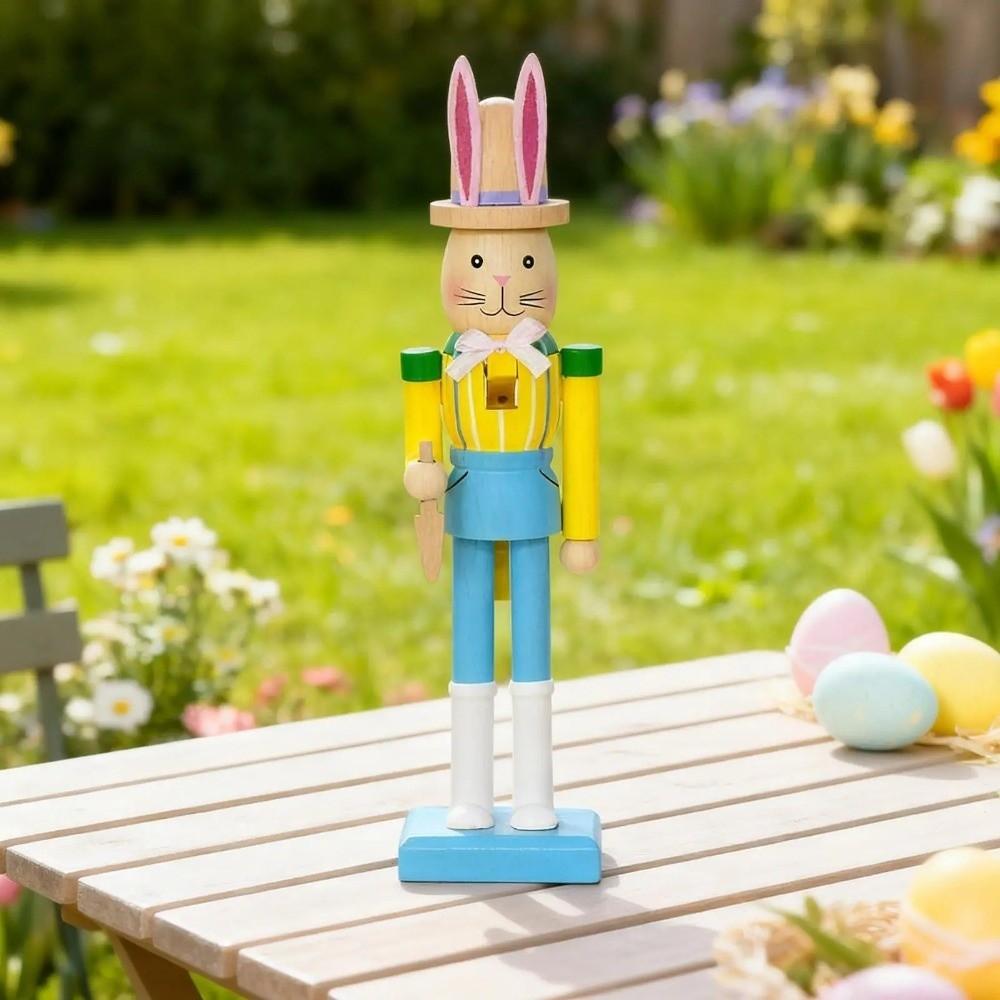 Handmade Easter Rabbit Nutcracker Smooth Bunny Nutcracker Figures Holiday Decorative