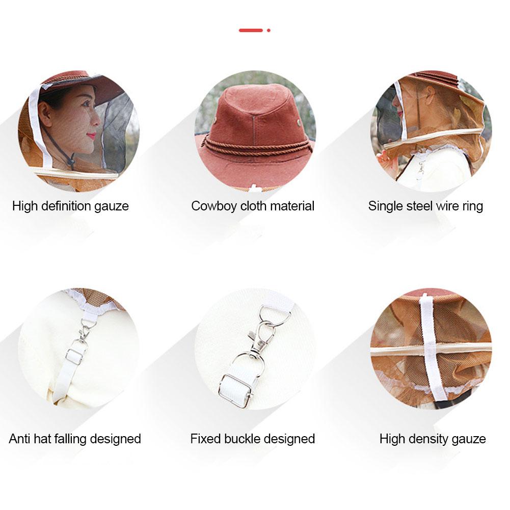 Ковбойская коричневая красная 360 градусов безопасная защита от укусов пчел и комаров защитная шапка для пчеловода