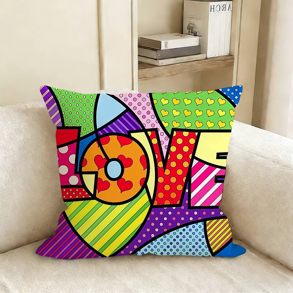 BBrittoES Happy Art Movement Various Sizes Square Pillow Case For Car Home Bedchamber Decor