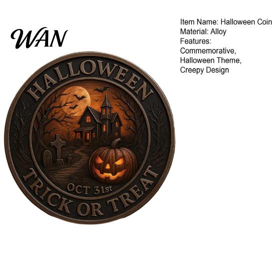 Halloween Commemorative Coin Challenge Scarecrow Pumpkin Reaper Edition Metal Trick (Skull Side) Design or Treat (Pumpkin Double Sided Collectible for