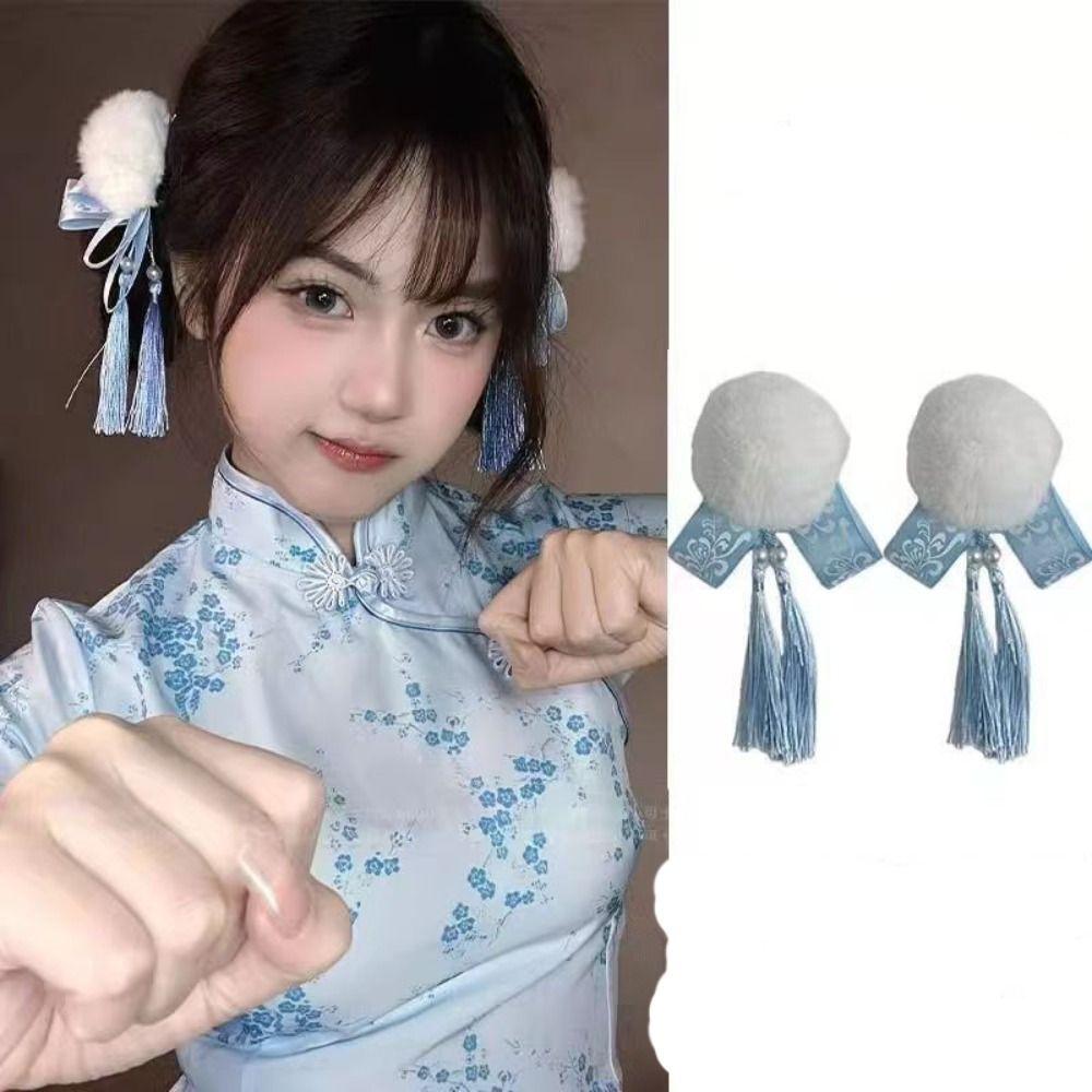 Barrettes Chun-Li Hair Bun Clip Cloth Cosplay Headwear Kawaii Chinese Style Hairpin Party