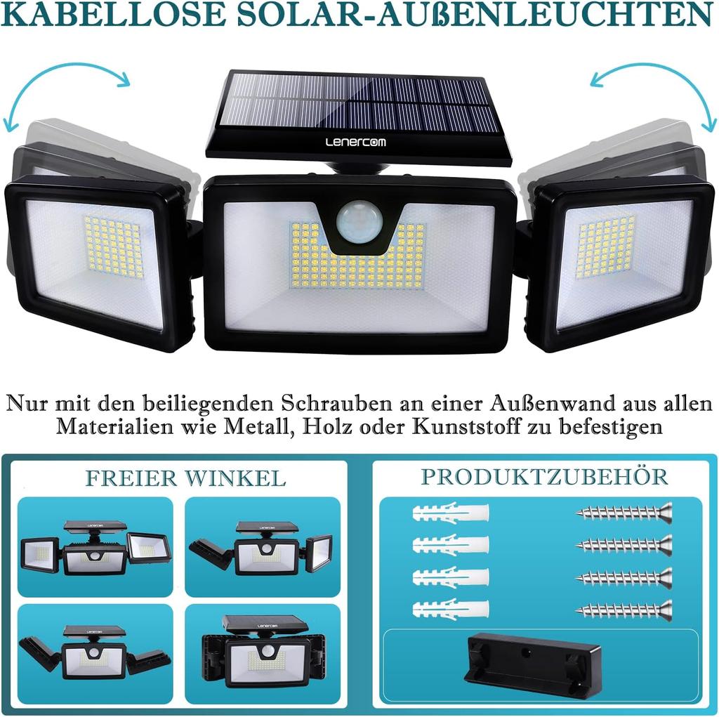 Мощная тройная солнечная садовая лампа 3в1 со светодиодом и датчиком движения в сумерках