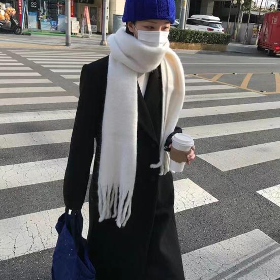 Женский зимний однотонный шарф с кисточками, имитация кашемира, толстая шаль, элегантный большой длинный теплый шарф, модные аксессуары