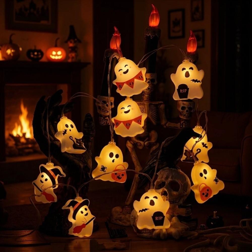 10/20 LED Ghost Decoration String Lights Battery Powered Holiday Decorative Lamp Party Decoration