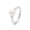 Bague - Pearls &amp; Colors - 8-9 mm Ronde - Perle Blanche - Or Blanc 375/1000 - Qualité AAA+ - Diamant - Femme