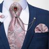 Paisley Tie for Men Necktie Silk Hanky Cufflink Set with Tie Ring Chain Brooch for Wedding Party