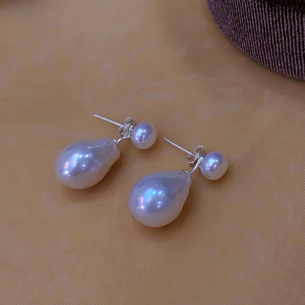 Французский дизайнер два носить ретро Хепберн натуральный пресноводный жемчуг весь корпус 925 простой серебряный серебряная игла серьги женские пусеты