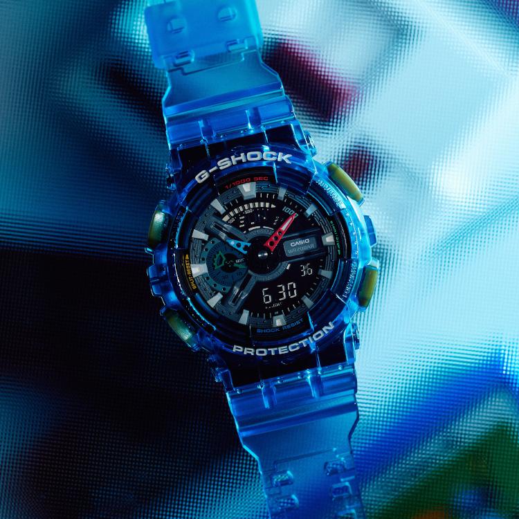 Casio G-Shock Ice Tough Series Multi-Color Hands Dual Display Sports Casual Quartz Movement Resin Strap Unisex Watches Black GA-110JT-2APR