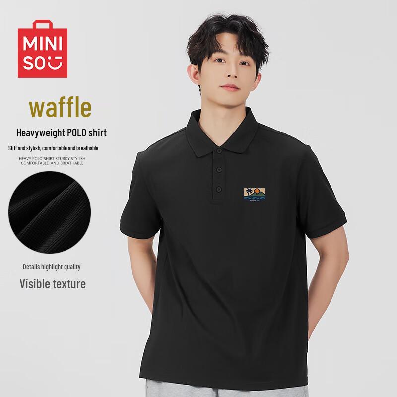 MINISO Men's American Style Waffle Knit Polo Shirt
