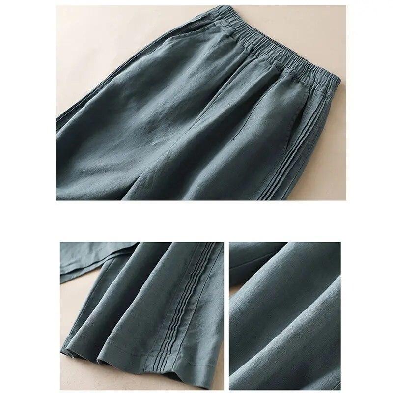 Модные хлопковые и льняные широкие брюки, женские летние тонкие свободные повседневные мешковатые брюки, женские однотонные прямые брюки с высокой талией 30718