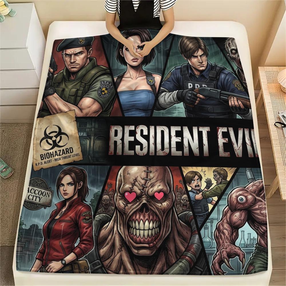 1PC Resident Evil Patterned Flannel Blanket Suitable For All Seasons For Home Decor Warmth And Comfort Gifts Holiday Present