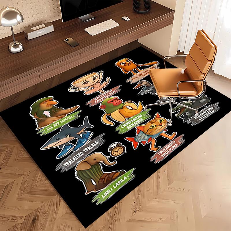 1pc Italian Brainrot characters7 Print Area Rug - Soft, Washable Non-Slip Indoor Mat, Living Room, Home Office Decorative Rug,Office Decorative