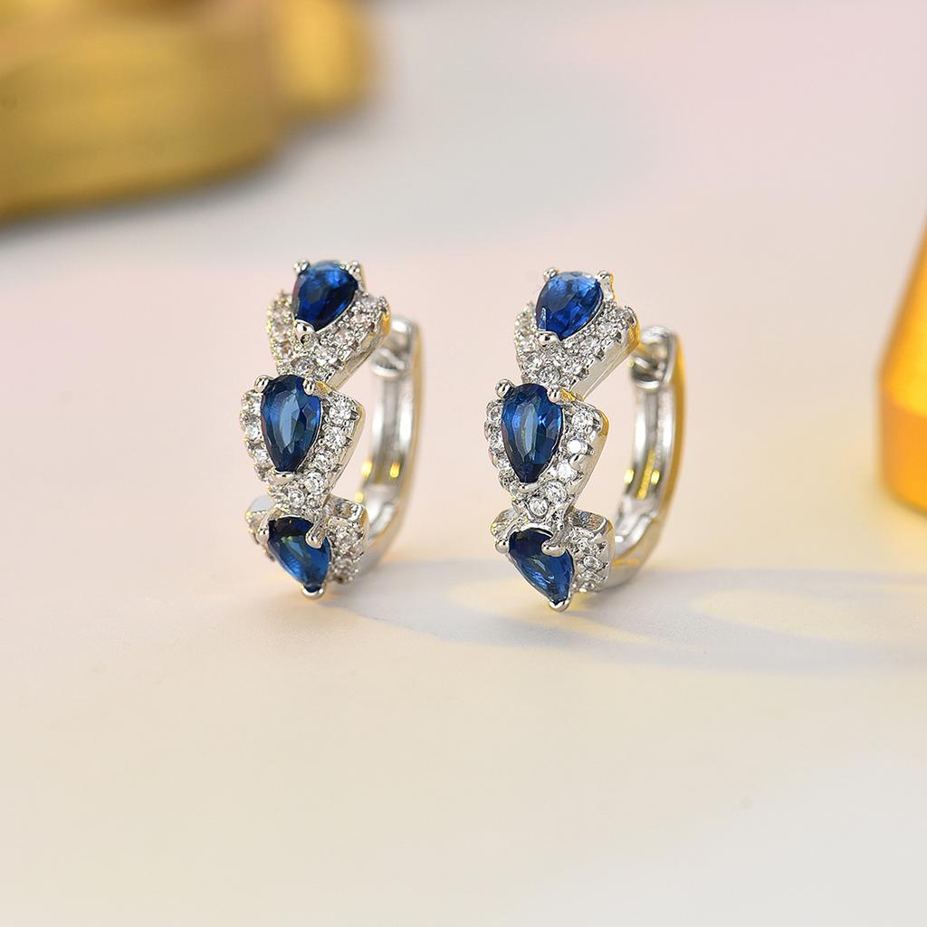 15mm Small Huggie Earrings with Pear Cut Cubic Zirconia Paved CZ Colored Stone Hoop Earrings Luxury Daily Wear Jewelry