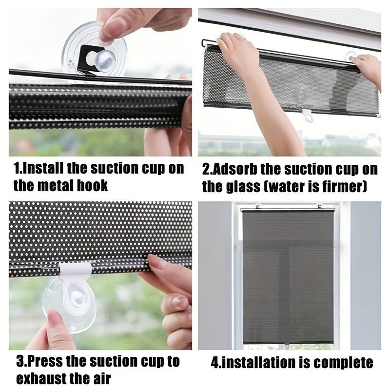 1pc Automatic Retractable Roller Blinds Sun Visors Car Bedrooms Kitchen Office Window Sun Blinds No Need For Punching