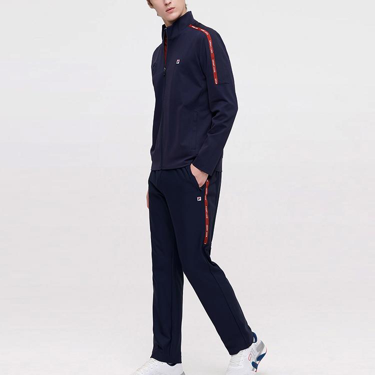 Fila Спортивная вязаная куртка с вышитым логотипом, воротником-стойкой, приталенная, мужская, темно-синяя A11M133502F-NV