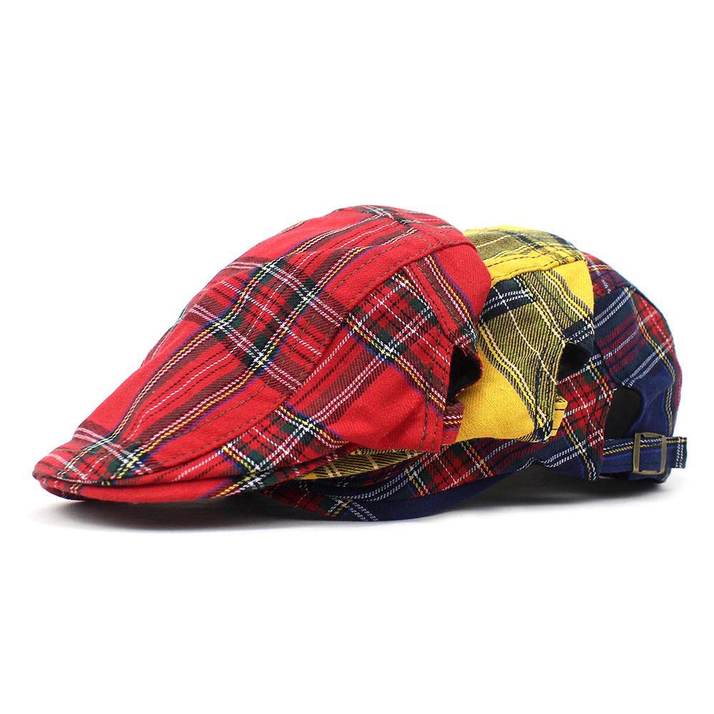 2022 British Retro Plaid Beret for Men & Women - Spring/Autumn Casual Cotton Duckbill Hat with Curved Brim