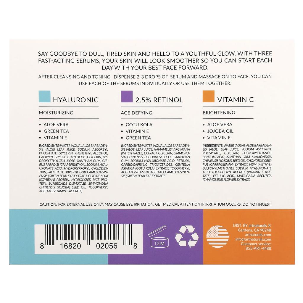 artnaturals Сыворотка Трио, Набор из 3 штук, 29,5 мл (1 жидкая унция) Каждый