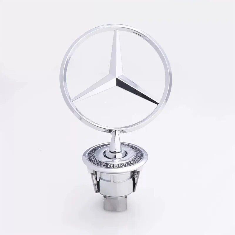 CRE1 Car Sticker Standard 44mm 3D Metal Blue Chrome Star Bonnet Hood Emblem Badge Polished Bright Chrome Surface For Mercedes Benz W2