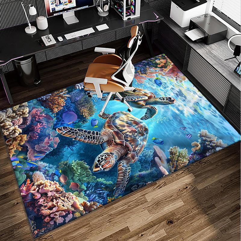 Cartoon Sea Turtle Artwork Office Rug Chair Mat, Entryway Carpet, Suitable for Front Door, Bedroom, Living Room, Desk, Holiday Gift
