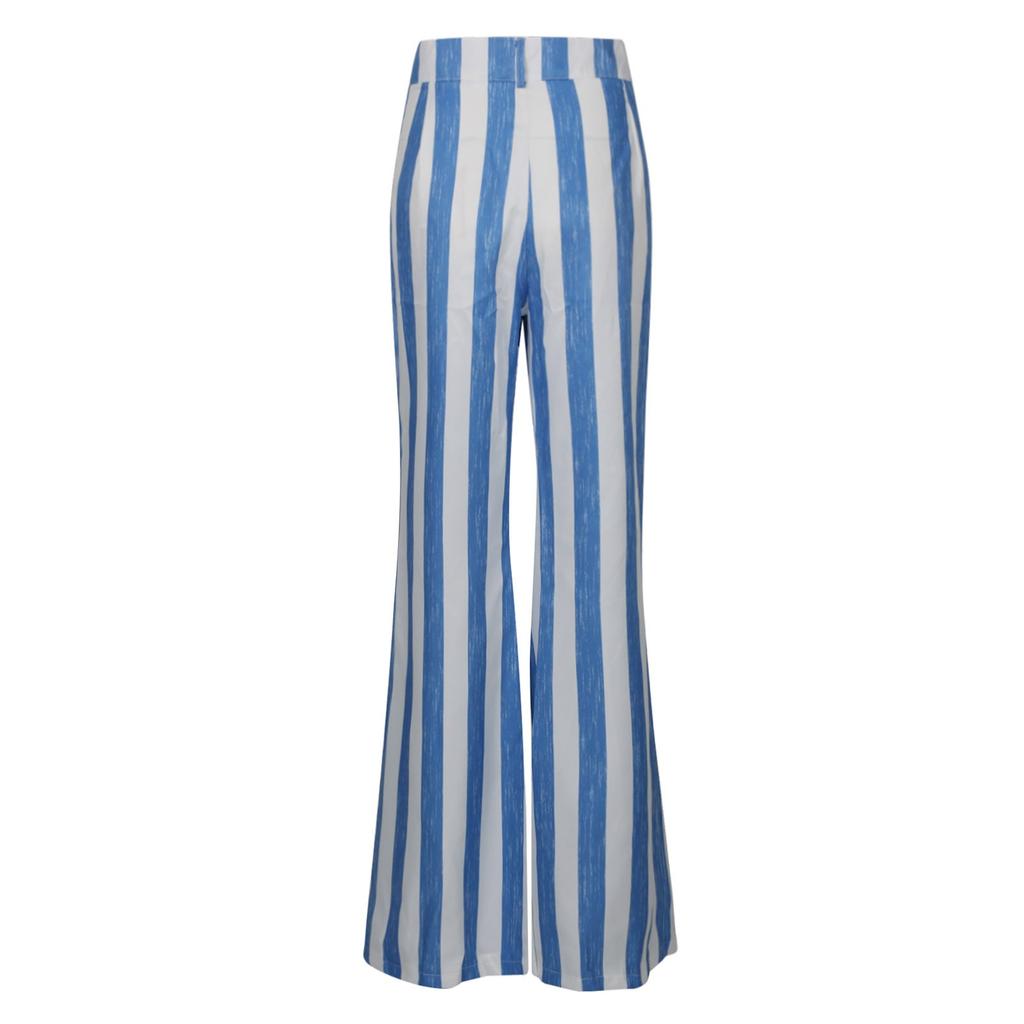 Женские повседневные полосатые брюки с контрастными расклешенными брюками, брюки со средней талией, узкие брюки с вырезом
