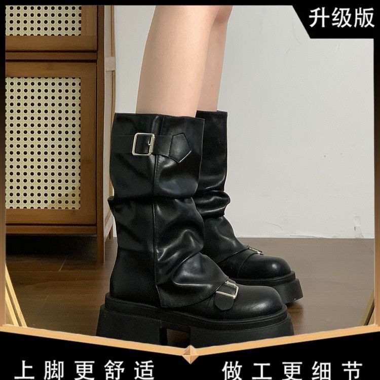 Retro Martin Boots Women's New Summer Thick-soled Thick Heel Medium Tube Short Boots Trouser Tube Boots