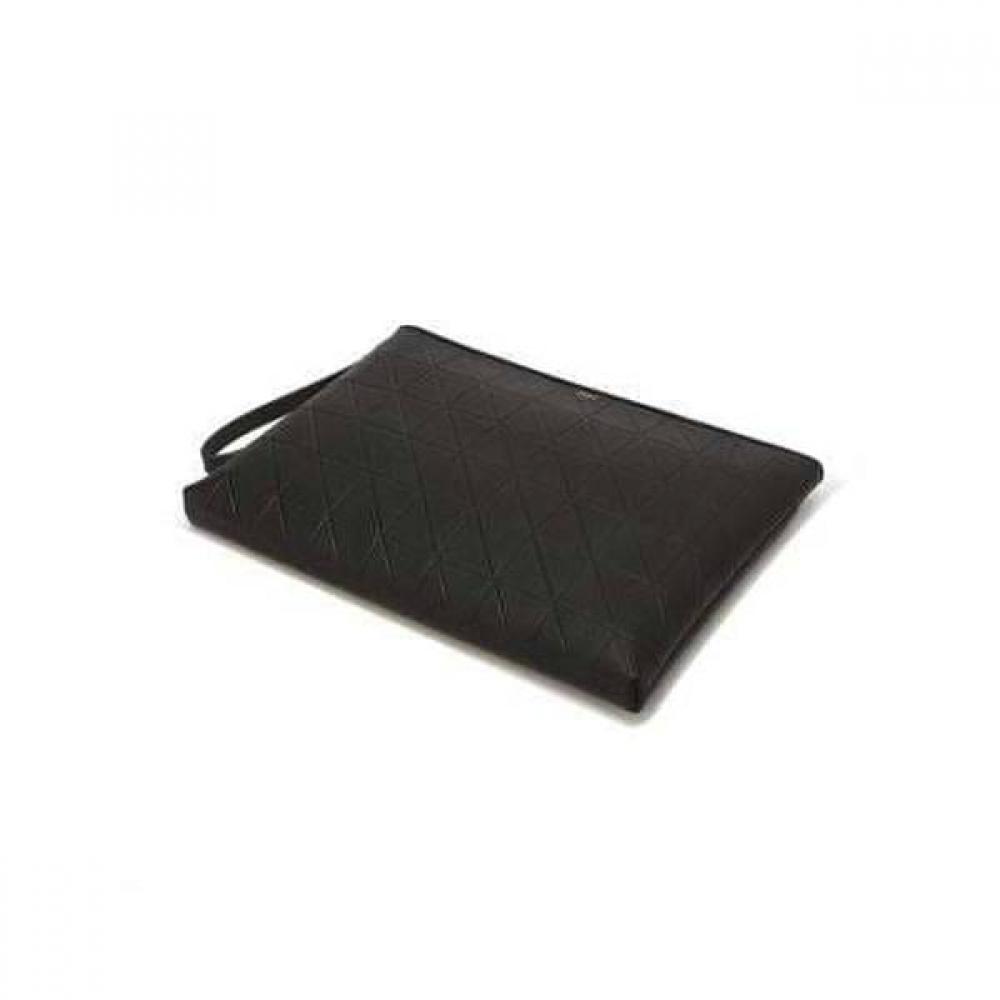 Daks BLack Grid Pattern Embossed Leather CLutch L Size Dbba5f279bk