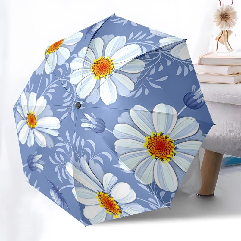 1pc White Daisy Flowers Automatic Umbrella Durable Iron Frame & Plastic Handle, Gift for Men & Women, Sturdy Construction yy250905195