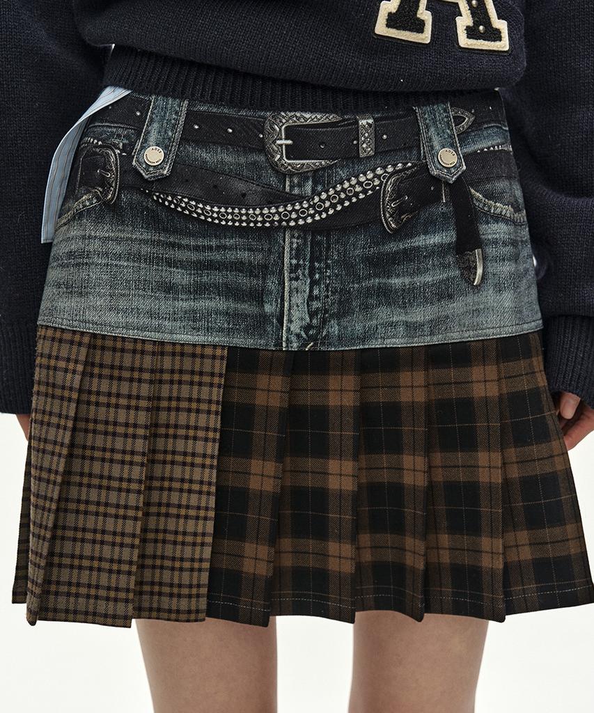 Andersson Bell Double Belt Printed Mini Skirt (Blue)