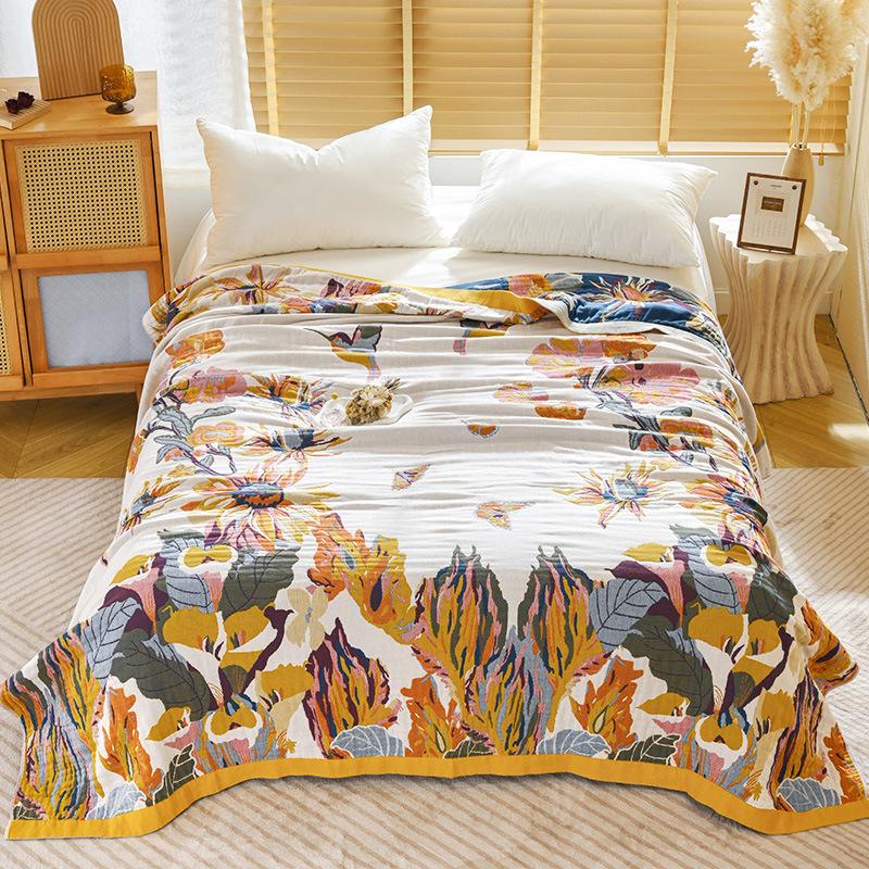 Four-layer gauze towel quilt, 100% cotton, vintage, Magpie