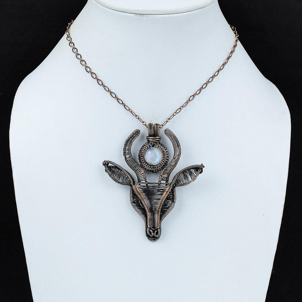 Rainbow Moonstone Pendant Copper Wire Wrapped Jewelry Gemstone Cow Face Pendant Copper Pendant Handmade Jewelry For Gift Wire Wrap Pendants