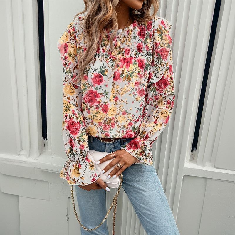 Рубашка с принтом Женственный темперамент Рубашка с длинным рукавом Блузка