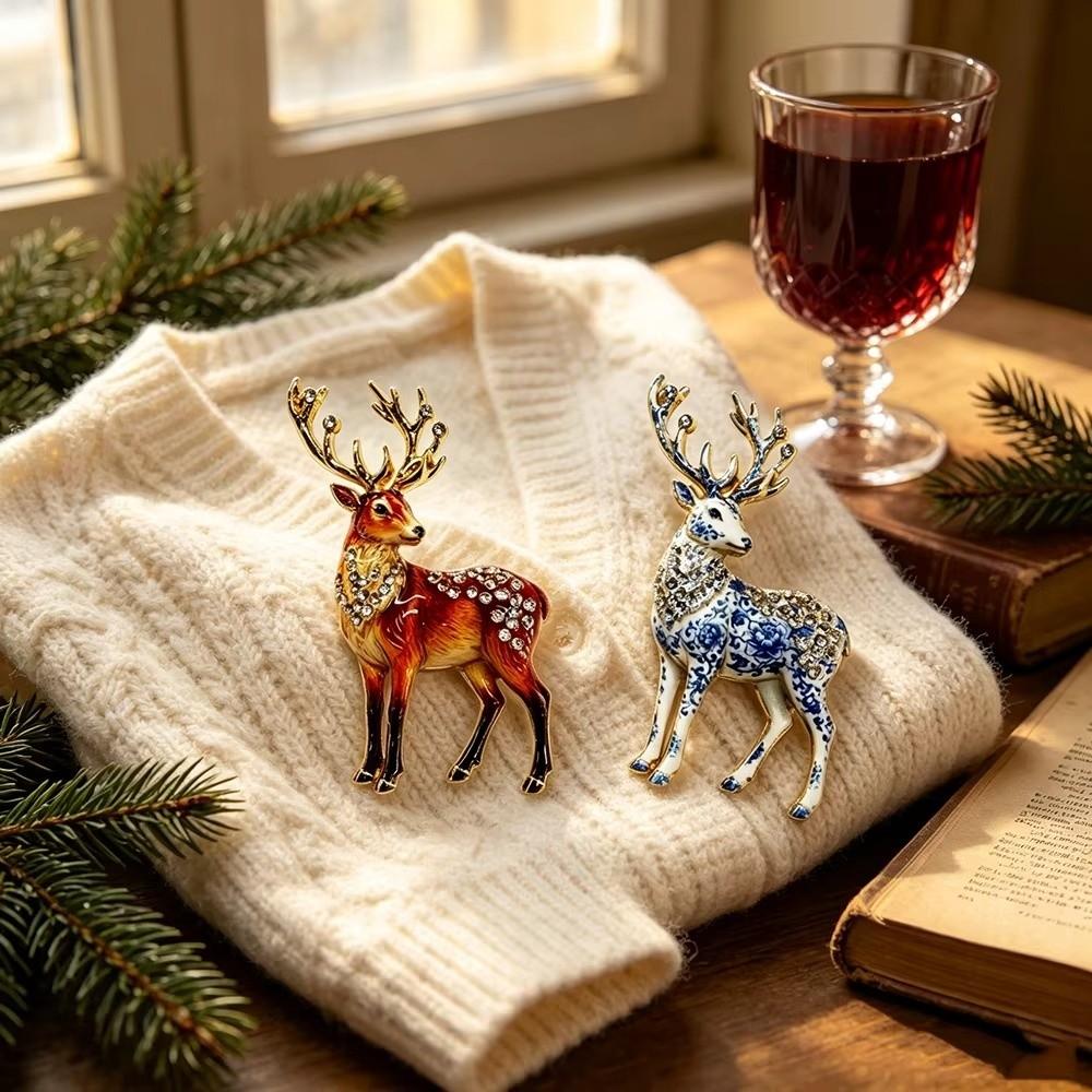 Enamel Craft Enamel Deer Brooch Sparkling Rhinestone Christmas Animal Badge Holiday Party