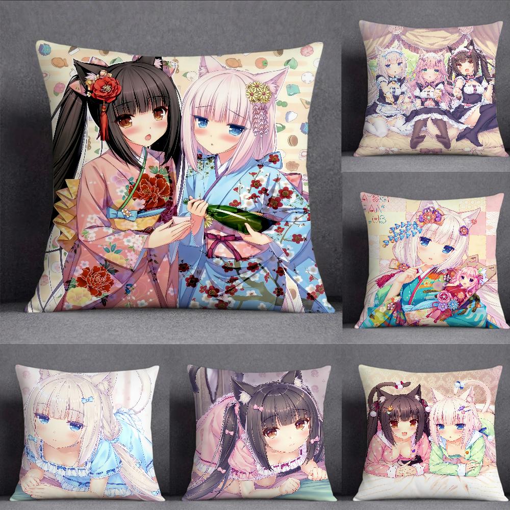 Game NNekoparaS Anime Pillow Case Square DoubleSided Printing Sofa Cushion Cover Pillowcase Bedroom Bedside