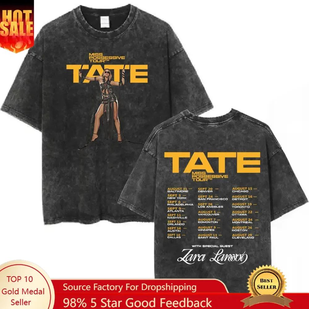 Vintage Washed Tate McRae Miss Possessive World Tour 2025 T-Shirts Men Women Women Harajuku O-Neck Short Sleeve T Shirt Cotton T