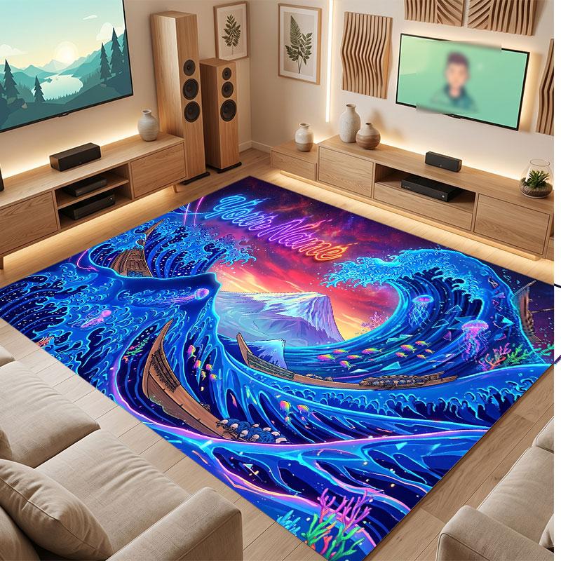 Octopus Sea Life Theme Crystal Velvet Floor Rug Personalized Custom Name Text Warm Carpet Home Decoration